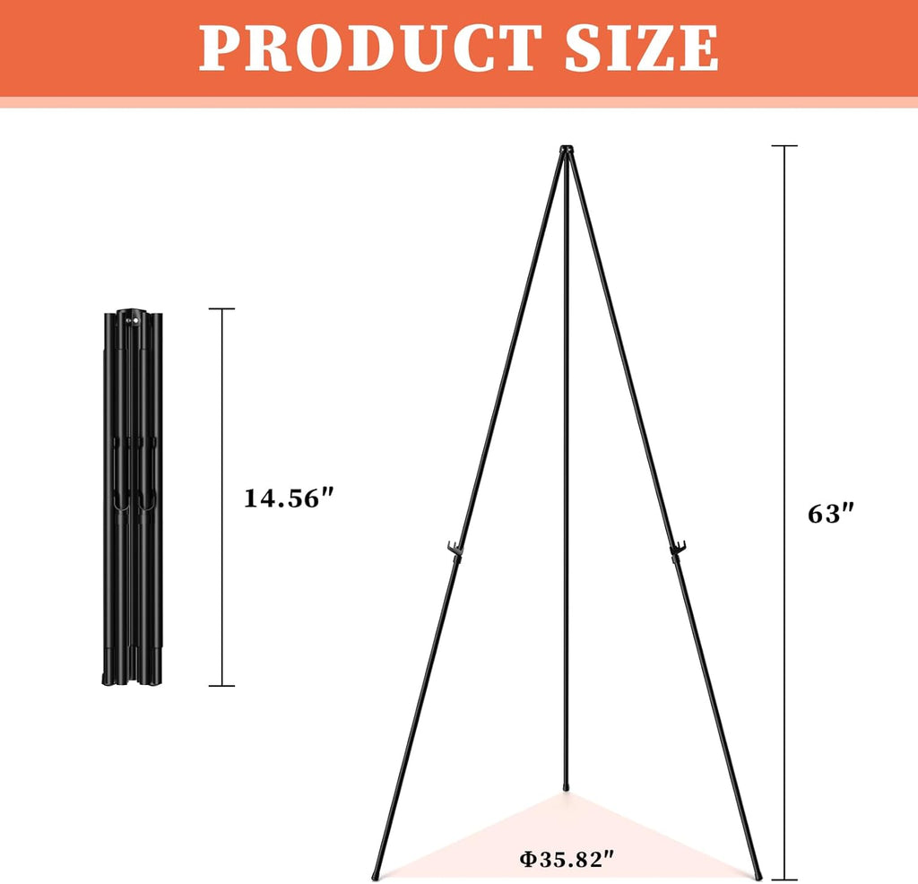 Skiennix Portable Easel Stand - Lightweight Adjustable Tripod for Wedding Signs | 63" Black Metal (2 Pack)