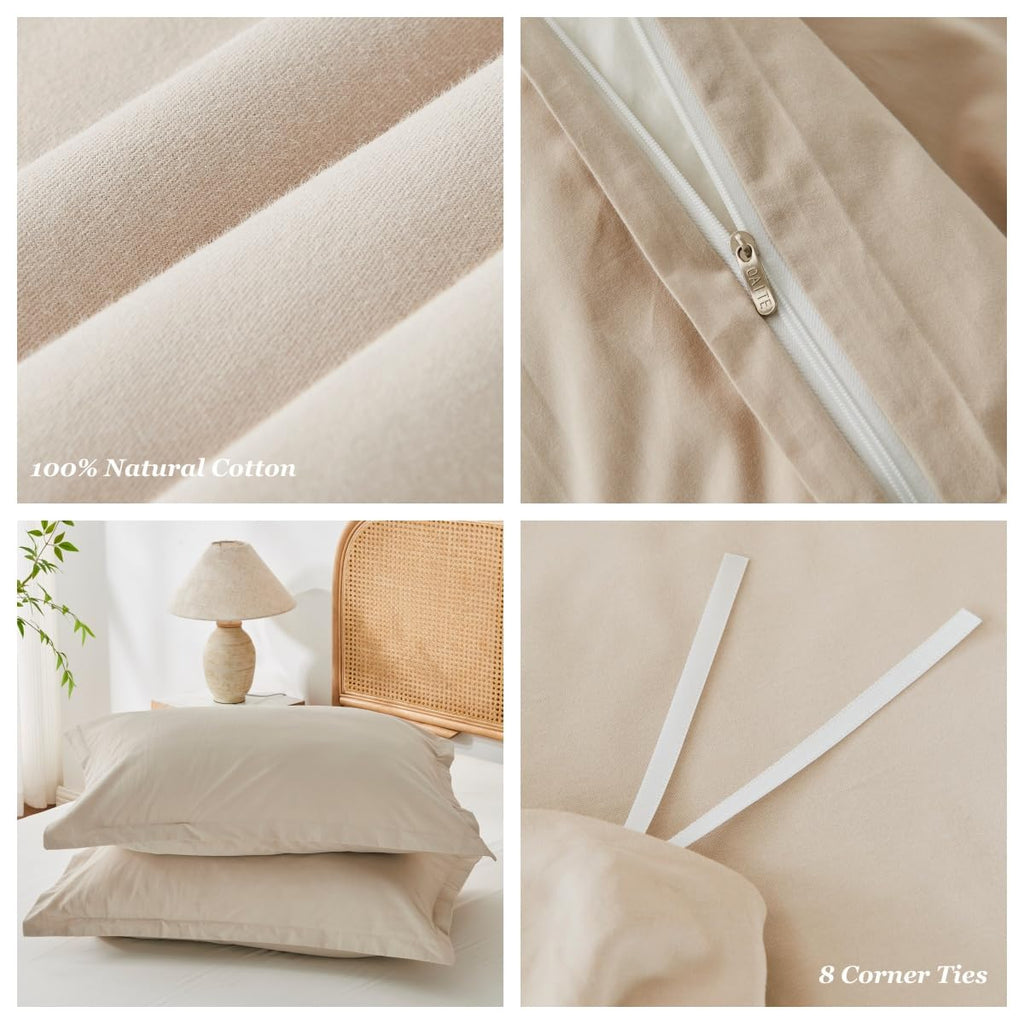 OAITE 100% Washed Cotton Duvet Cover Queen Size Soft Breathable Durable Bedding with Zipper Closure & 8 Corner Ties- 3 Pieces Plain Simple Duvet Cover Set,2 Pillow Shams,1 Duvet Cover(90"x90")