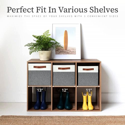 DECOMOMO Fabric Cube Storage Bins - Stylish Grey & White Storage Baskets for Kallax | 13-Inch Cube - 4 Pack