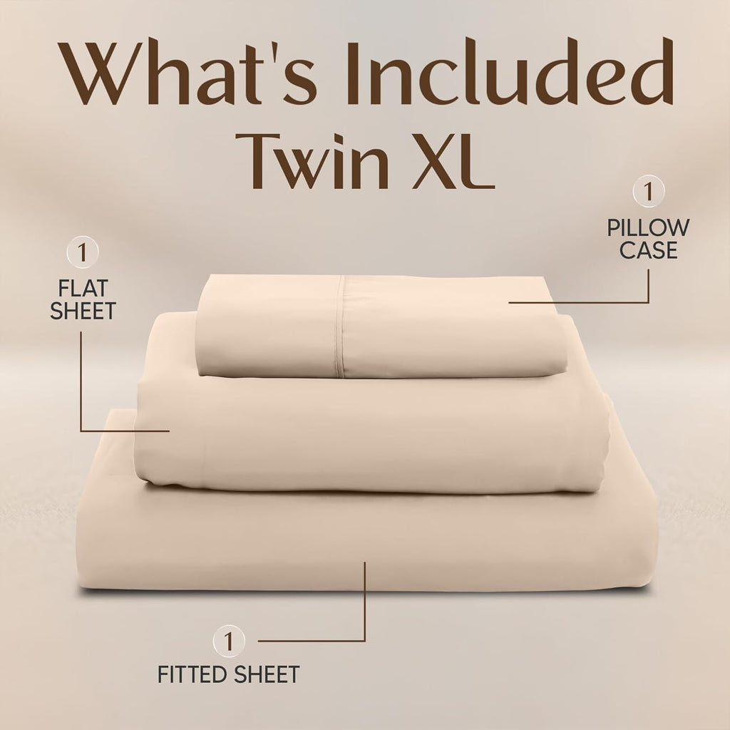 Utopia Bedding Twin XL Sheet Set - Soft Microfiber 3-Piece Bed Sheets in Beige | Oeko-Tex Certified