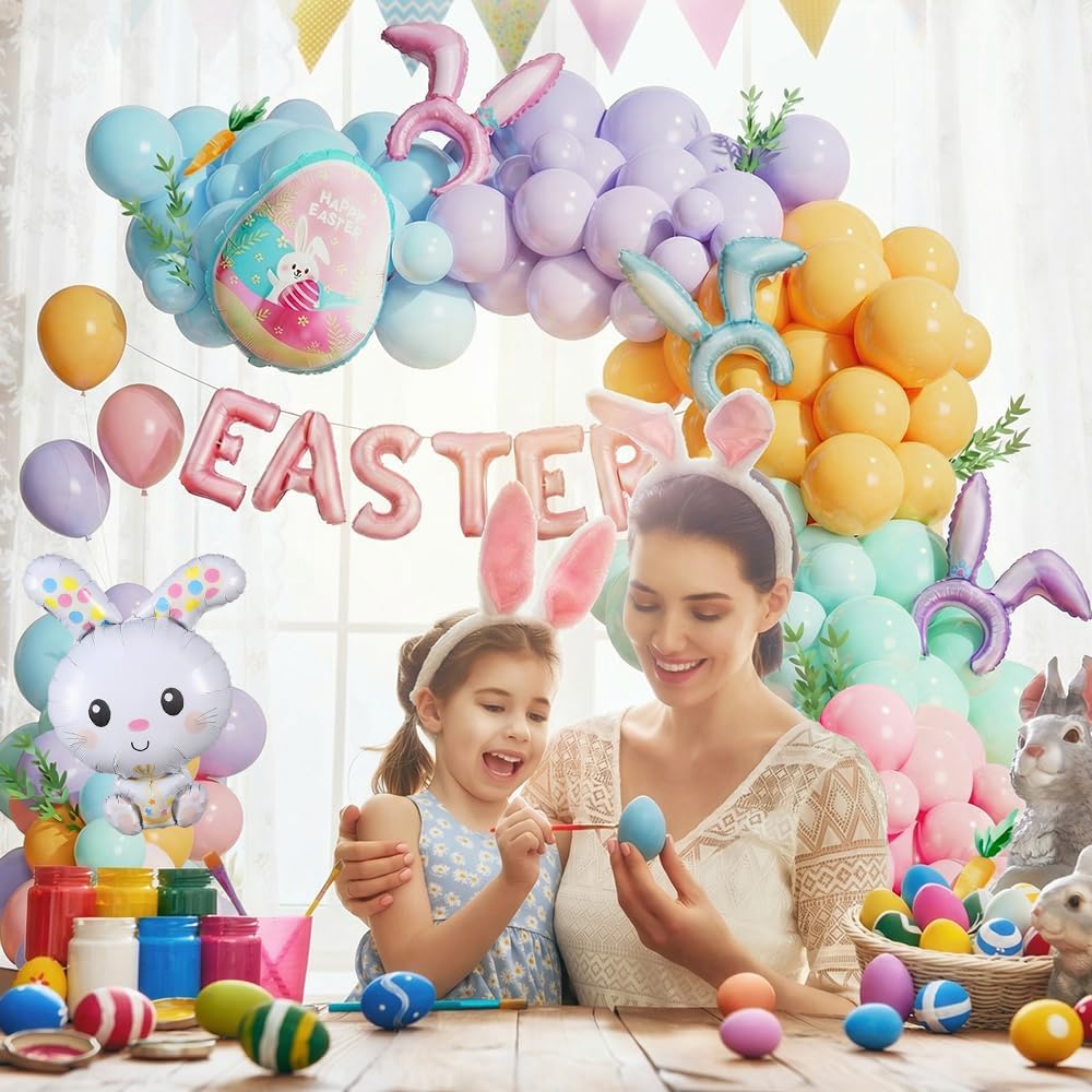 Pastel Balloon Arch Kit by Easter - 145PCS with Bunny Ear Headband & Foil Balloons for Spring Celebrations