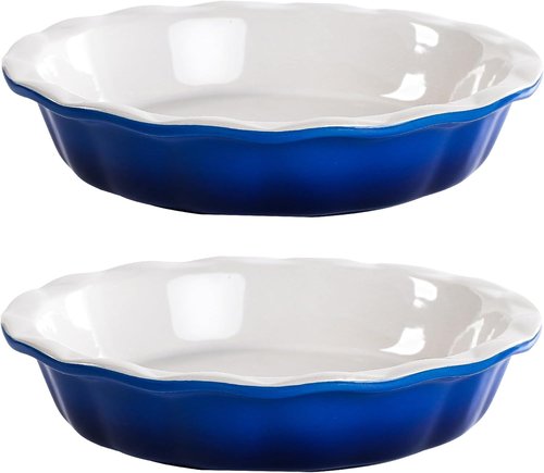 Lareina Ceramic Pie Pans - Non-Stick 9 Inch Deep Dish Set of 2 | Blue, Oven & Dishwasher Safe