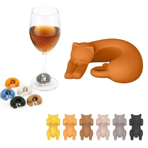GCFTIFF Wine Charms Glass Markers,drinking buddies drink markers for glasses,Silicone Wine Glass Marking Label cup charm for Bar Party Cocktail Champagne Stem Glasses (12pcs Cat Shape)