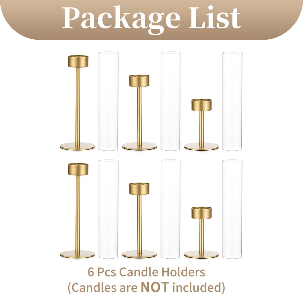 Sziqiqi Hurricane Candle Holders for Wedding: 6 Pcs Gold Candlestick Holders Table Centerpiece - Taper Candle Sticks Holder for Christmas Party