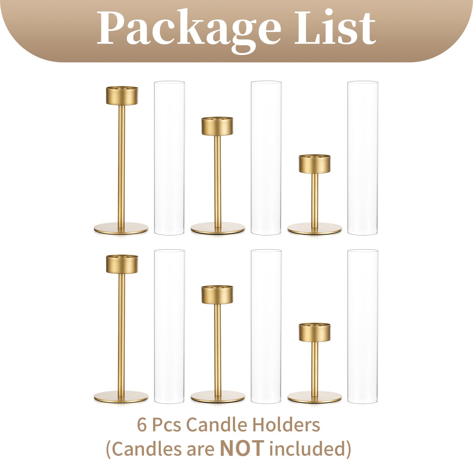 Sziqiqi Hurricane Candle Holders for Wedding: 6 Pcs Gold Candlestick Holders Table Centerpiece - Taper Candle Sticks Holder for Christmas Party