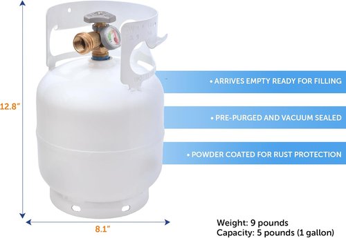 Flame King 5lb Steel Propane Tank Cylinder - Gauge & OPD Valves for Grills, BBQs, Camping & Outdoors | White