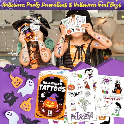 Leesgel 12 Sheets Luminous Halloween Temporary Tattoos for Kids