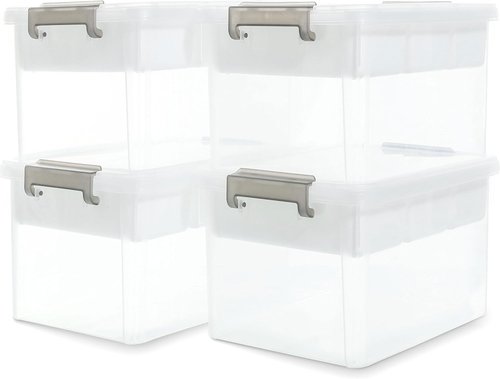 Citylife 17 QT Clear Storage Box - Removable Tray for Organizing Crafts, Tools & Office Supplies | 4 Pack