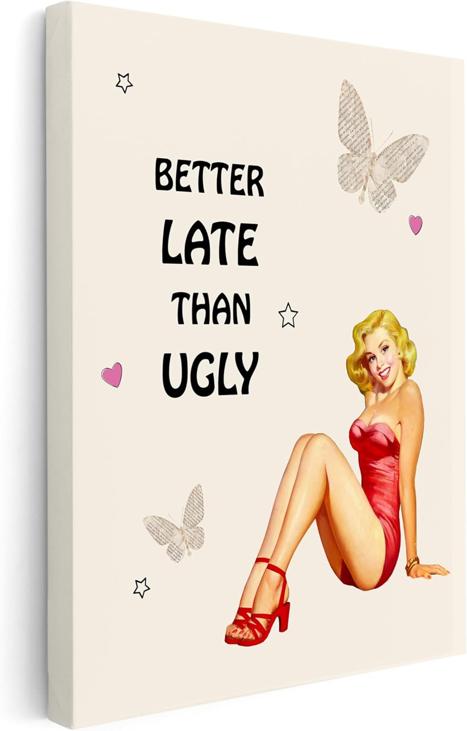 Poster Master Pin-Up Girl Canvas - Retro 'Better Late Than Ugly' Print - Trendy Burlesque Art | Humorous Gift for Men & Women - Available in 8x10 to 30x40