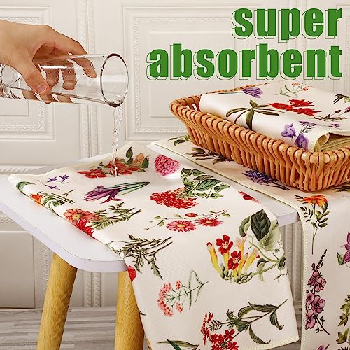 Preboun 4-Pack Vintage Flower Kitchen Towels - 16x24 Inch Absorbent Cotton