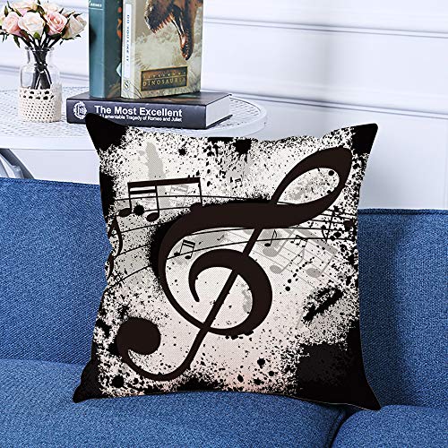 Music Notes Throw Pillow Cover, 18x18 Inch Decorative Linen Case (Ofo-0111)