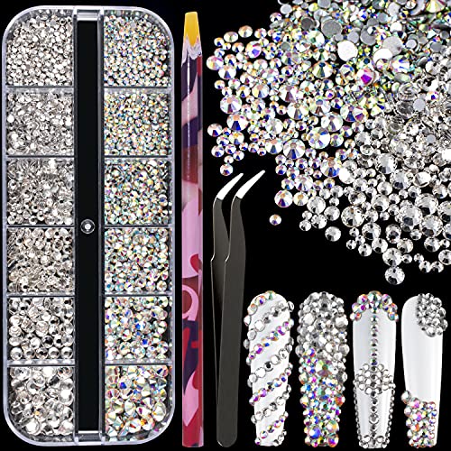 BELLEBOOST Glass Nail Rhinestones Kit with Pickup Pen and Tweezer Tools
