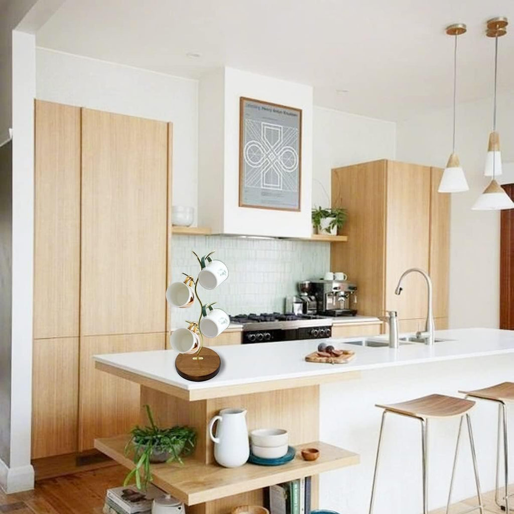 Mi hogar Mug Holder Stand, Countertop Mug Tree, Coffee Pod Holder with Mug Rack, Coffee Counter Bar Accessory & Kitchen Organizer (Single Row-Golden)