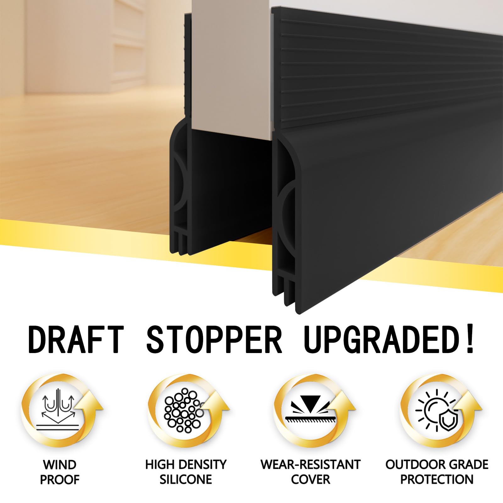 Zibian Door Draft Stopper for Bottom of Door, Weather Stripping Door Seal Door Gap Blocker Draft Noise Cold Air Insulation for Exterior Interior Save Energy Easy Adhesive Installation (Black, 39")