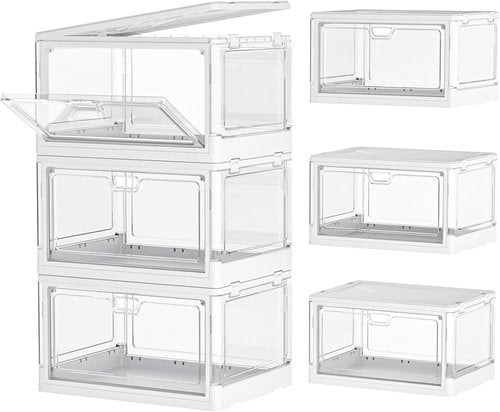 Kmiectse Clear Storage Bins - Stackable & Sturdy 3-Pack | 23 QT Multifunctional Folding Bins with Lid