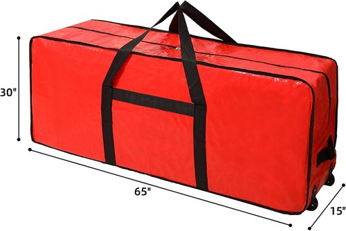 HOMEST Christmas Tree Storage Bag - Fits 7.5-9 Ft Artificial Trees | Zippered, Reinforced Handles & Wheels, Red