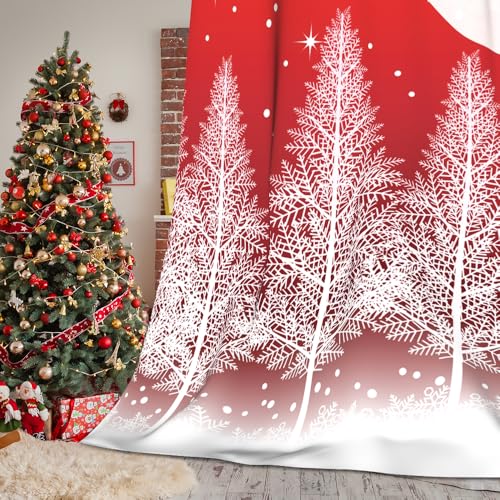 Christmas Blackout Curtains for Bedroom Living Room 84 Inch Length 2 Panels Set Red Reindeer