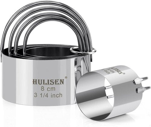 HULISEN Biscuit Cutter Set - 5 Professional Round Cookie Cutters with Handles | Perfect Baking Tools
