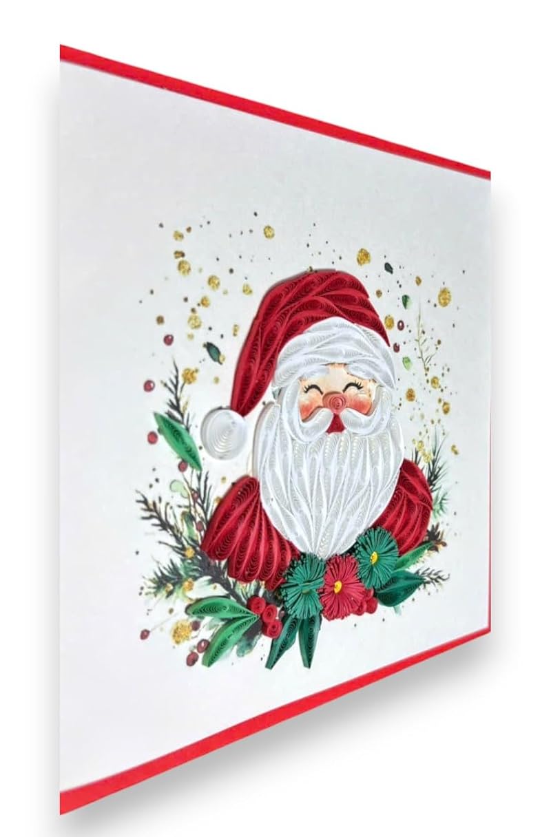 Handmade Santa 3D Quilling Christmas Card – Blank Inside, Framed Keepsake Gift