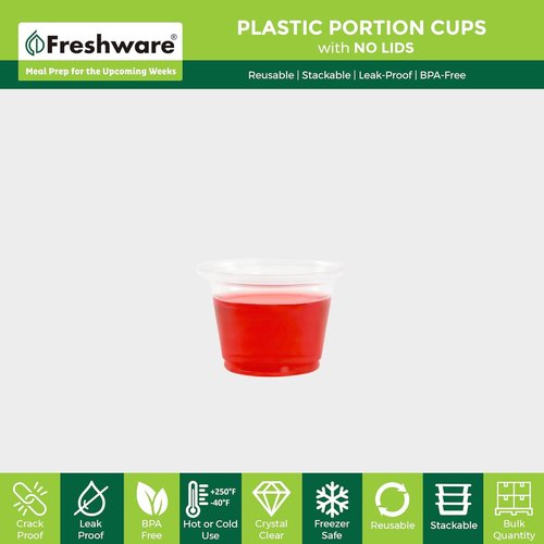 Freshware Plastic Portion Cups - 1 Ounce, 250 Count | Ideal for Meal Prep, Sauces, and Dips