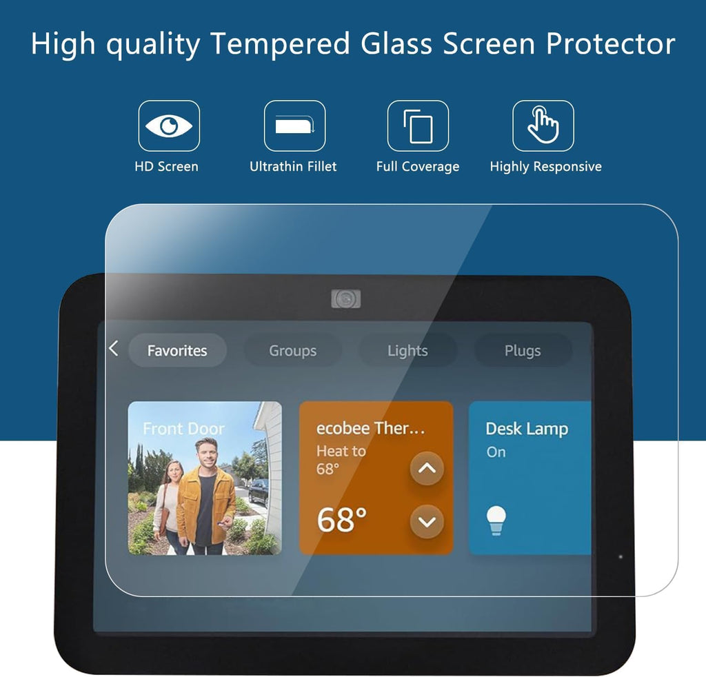 MUBUY-GOL Tempered Glass Screen Protector - 9H Hardness, Ultra Clear, Anti-Fingerprint | 2 Pack for Echo Show 8 (4th Gen, 8.7 Inch)