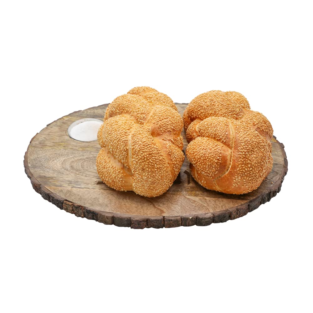 Yair Emanuel Challah Board - Wood + Salt Dish - Oval + Bark