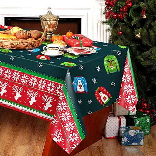 3 Pack Christmas Ugly Sweater Tablecloths - Plastic Disposable Holiday Decor