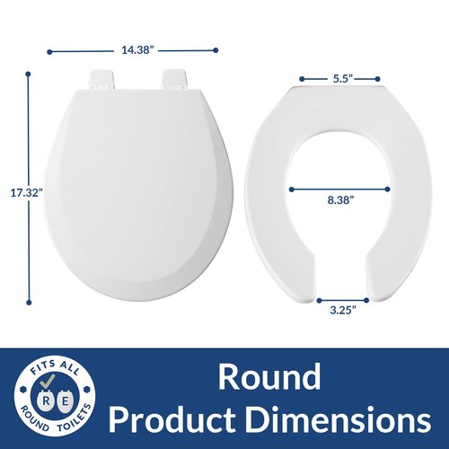 Bemis 550TTT Open Front Durable Wood Toilet Seat, Secure Hinges Stay Tight, Made in USA, Round, White