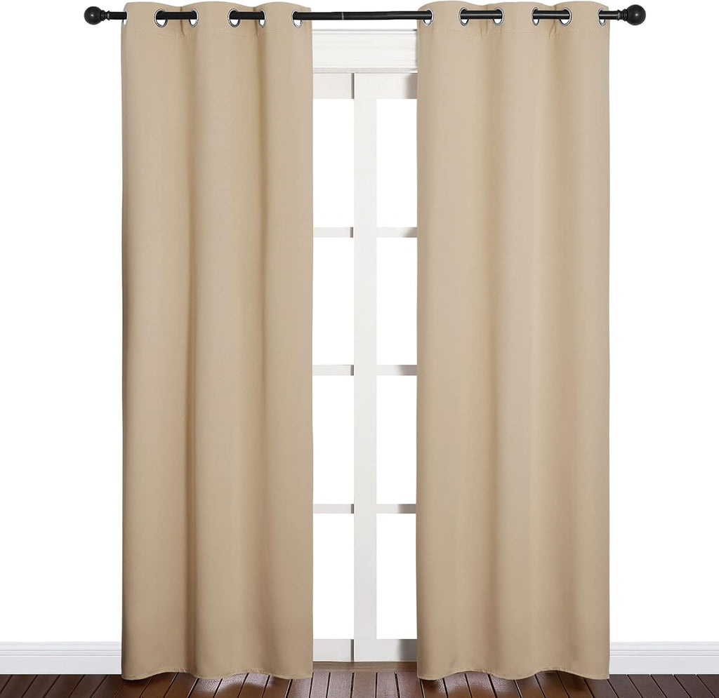 NICETOWN Room Darkening Curtains - Thermal Insulated Grommet Draperies for Bedroom | Biscotti Beige, 2 Panels, W34 x L84-Inch