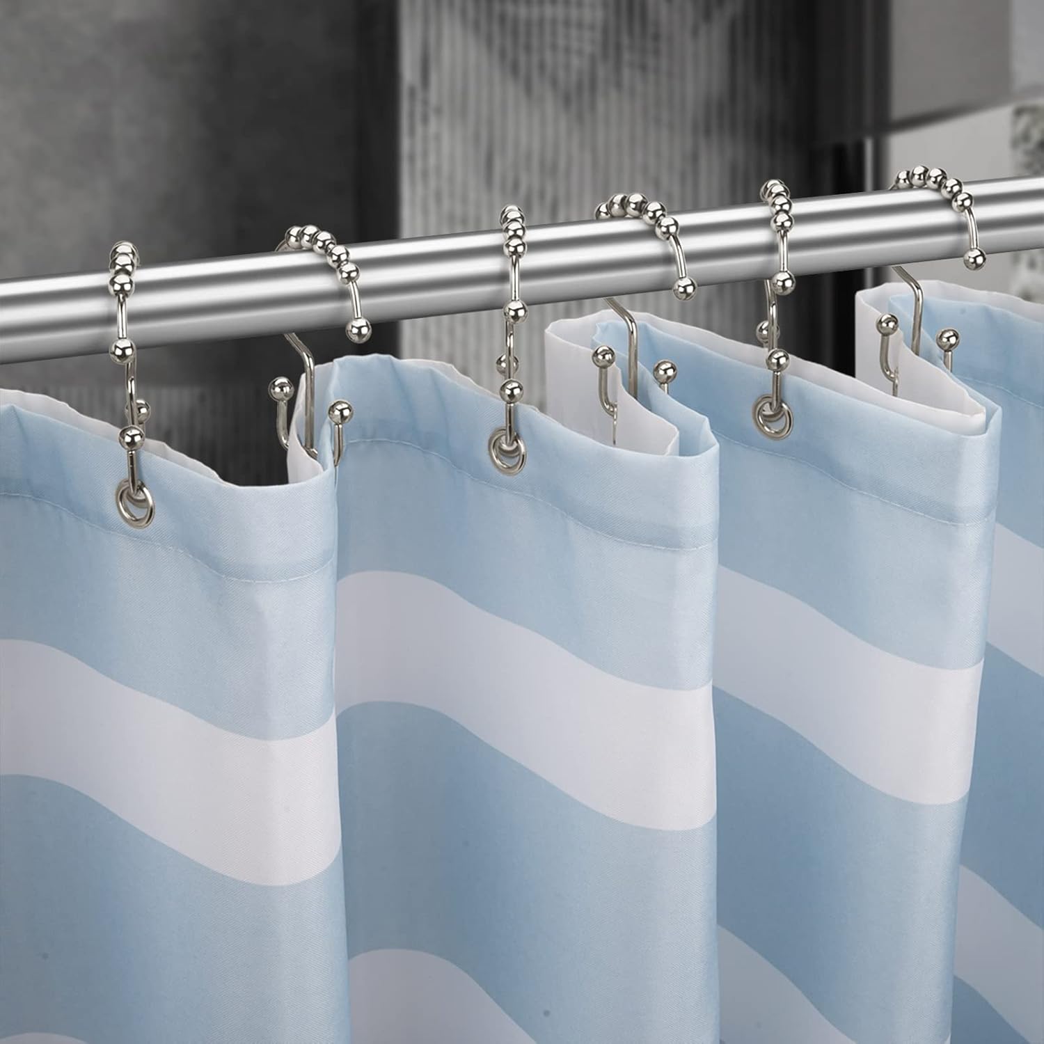 Titanker Shower Curtain Hooks - Rust Resistant Metal Double Glide Design | Set of 12 Nickel Hooks