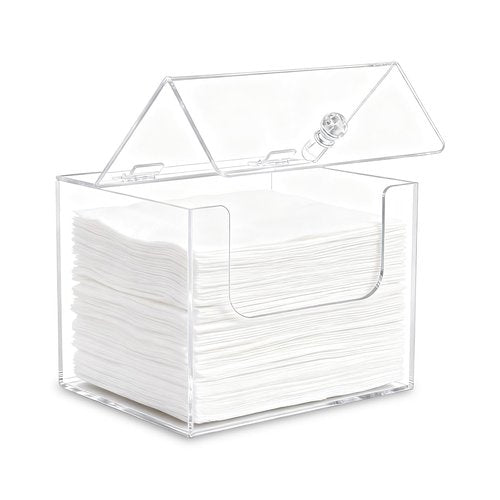Disposable Face Towel Holder, Acrylic Facial Towel Container Box with Lid Cleanskin Club Face Towels Dispenser Case Clear Facial Towels for Bathroom Vanity