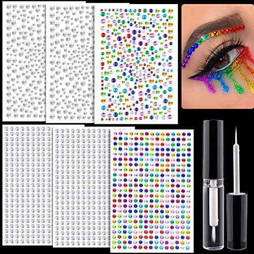 BELLEBOOST 2010 Pcs Self-Adhesive Rhinestone Stickers with Makeup Glue