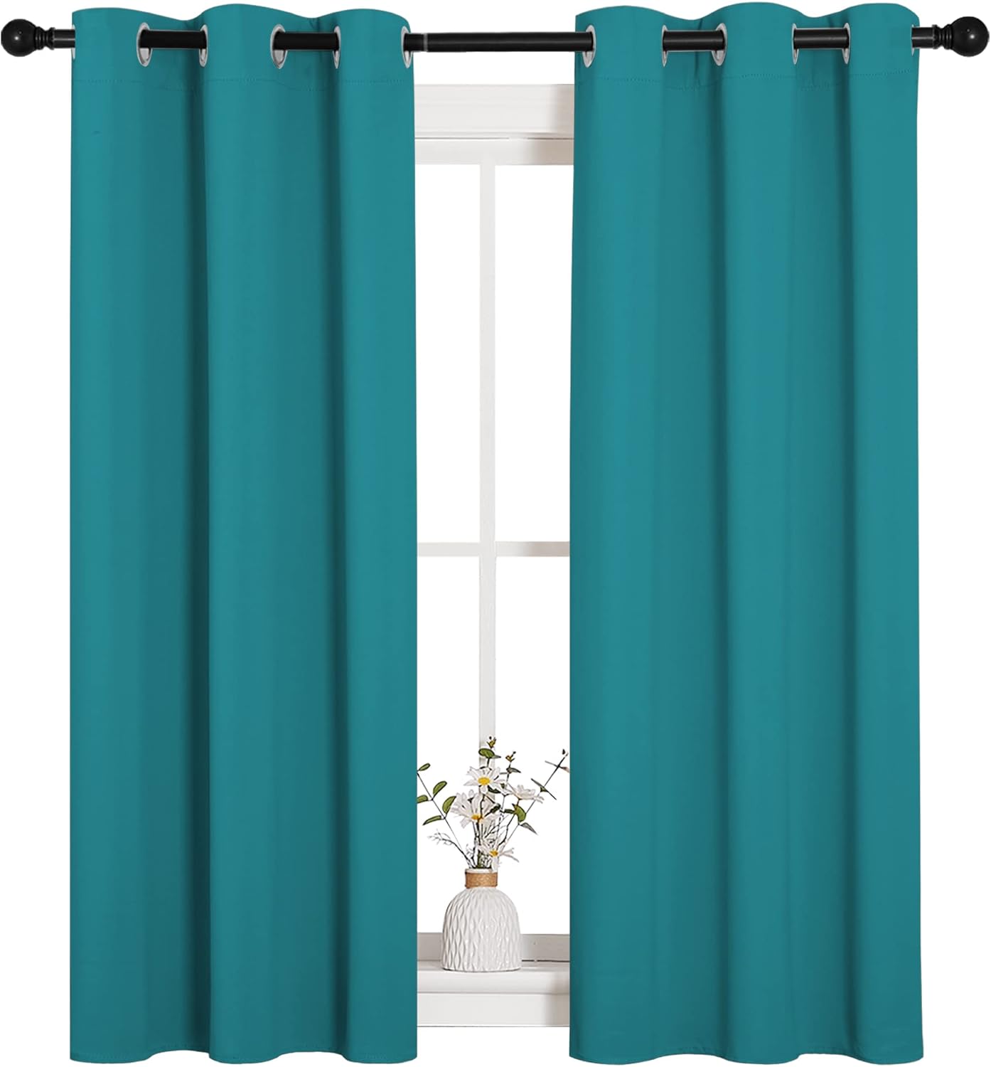 NICETOWN Blackout Curtains - Thermal Insulated Room Darkening Panels for Elegant Bedrooms | Peacock Teal, 54" Length (2 Pieces)
