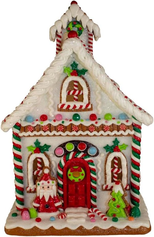 Kurt Adler 13-Inch Gingerbread House Table Piece - Festive Santa Design for Holiday Decor