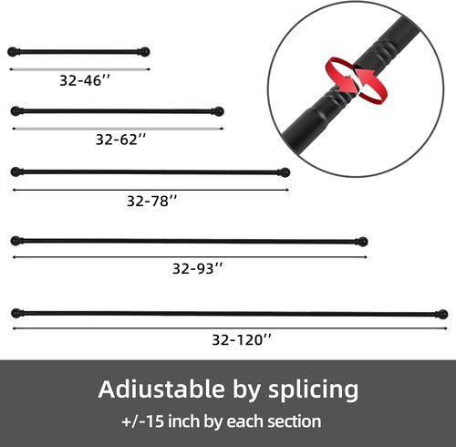 GXOACKJ Black Curtain Rods - Heavy Duty Metal Set for Windows 28 to 78 Inch | 2 Pack with Brackets