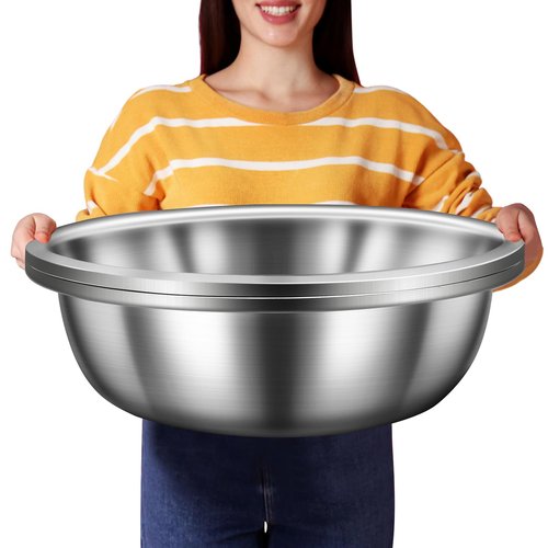 FillTouch 2 Pack Large Mixing Bowl 20 Qt Oversized All Purpose 304 Stainless Steel Polished Mirror Flat Base Metal Bowl for Home or Commercial Prepping Baking Mixing Marinating