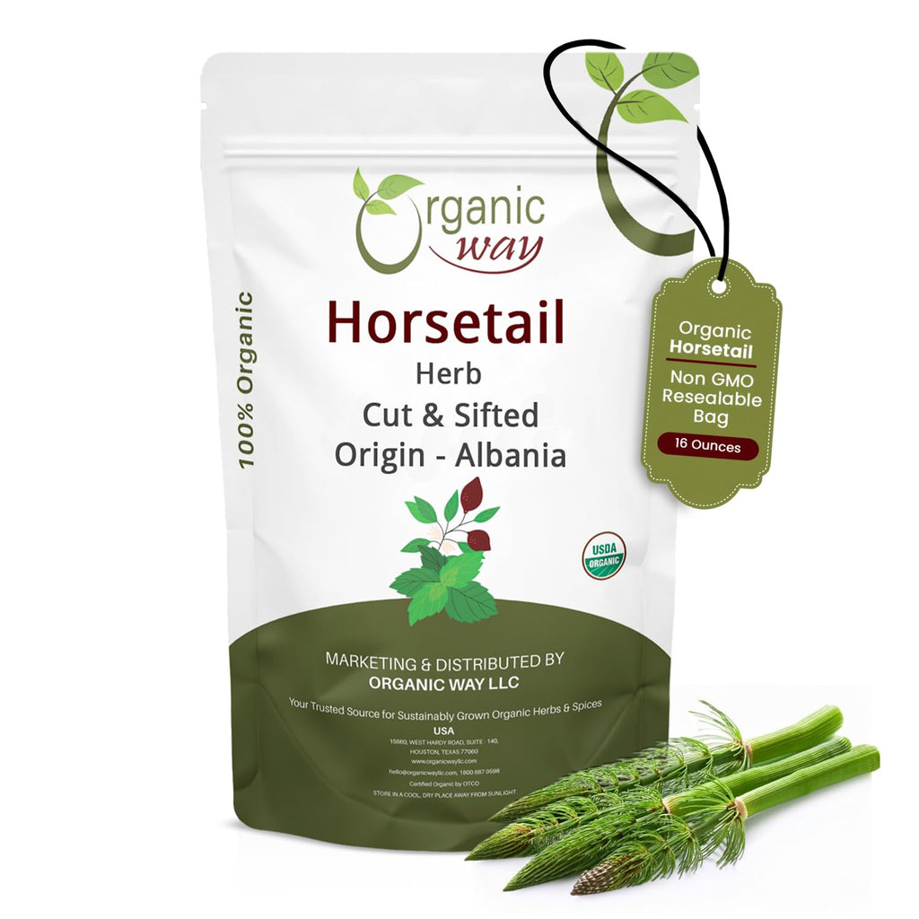 Organic Way Horsetail Herb Cut & Sifted (Equisetum arvense) - Herbal Tea | European Wild-Harvest | Kosher & USDA Certified | Vegan, Non-GMO & Gluten Free | 100% Raw from Albania (1LBS / 16Oz.)