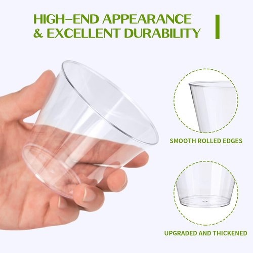RACETOP 9 oz Clear Disposable Plastic Cups 100 Pack, Clear Plastic Cups Tumblers, Heavy-duty Party Glasses, Disposable Cups