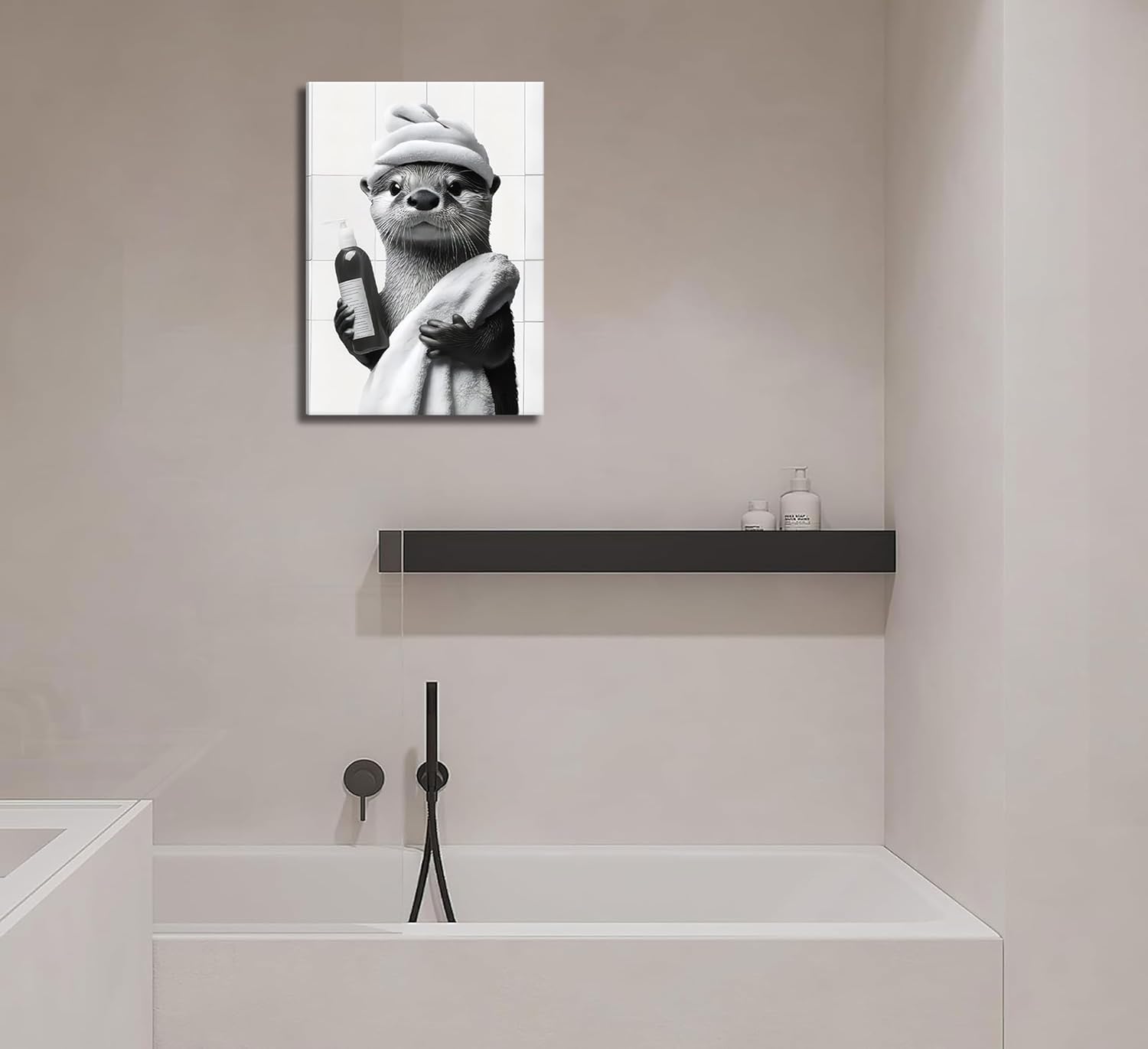 Otter Canvas Wall Art by Funny Bathroom - Cute Black and White Painting for Home Decor | 12x16in