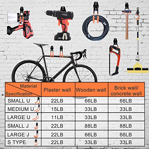Heavy Duty Steel Garage Hooks - Wall Mount Tool Organizer for Ladders, Bikes & Hoses (4 Pack)