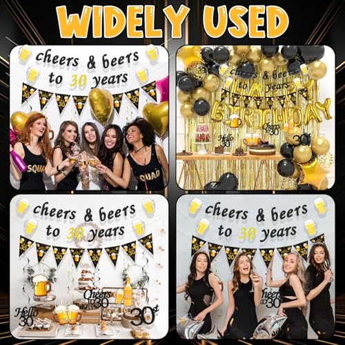 30th Birthday Decorations for Him - Black & Gold Banner Set