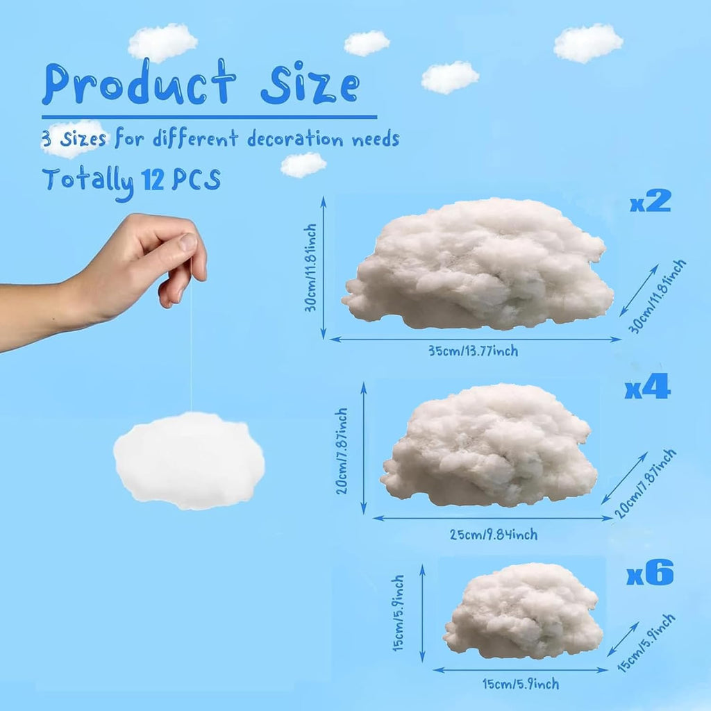 Skiennix 12 Pcs Artificial Cloud Props - 3D Hanging Decorations for Weddings & Parties | Small, Medium & Large Sizes