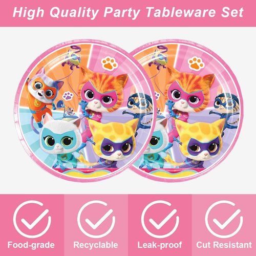 Super Kitties Party Supplies 40Pack include 20 plates, 20 napkins for the Birthday party Decoration