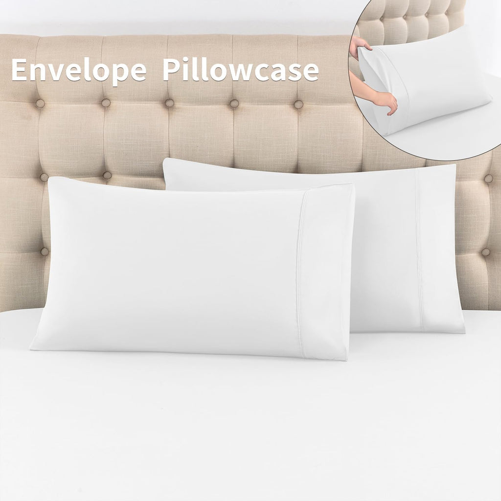 Skiennix Full Sheet Set - 4 Piece Soft Microfiber Bed Sheets, Deep Pocket, Hotel Luxury | White