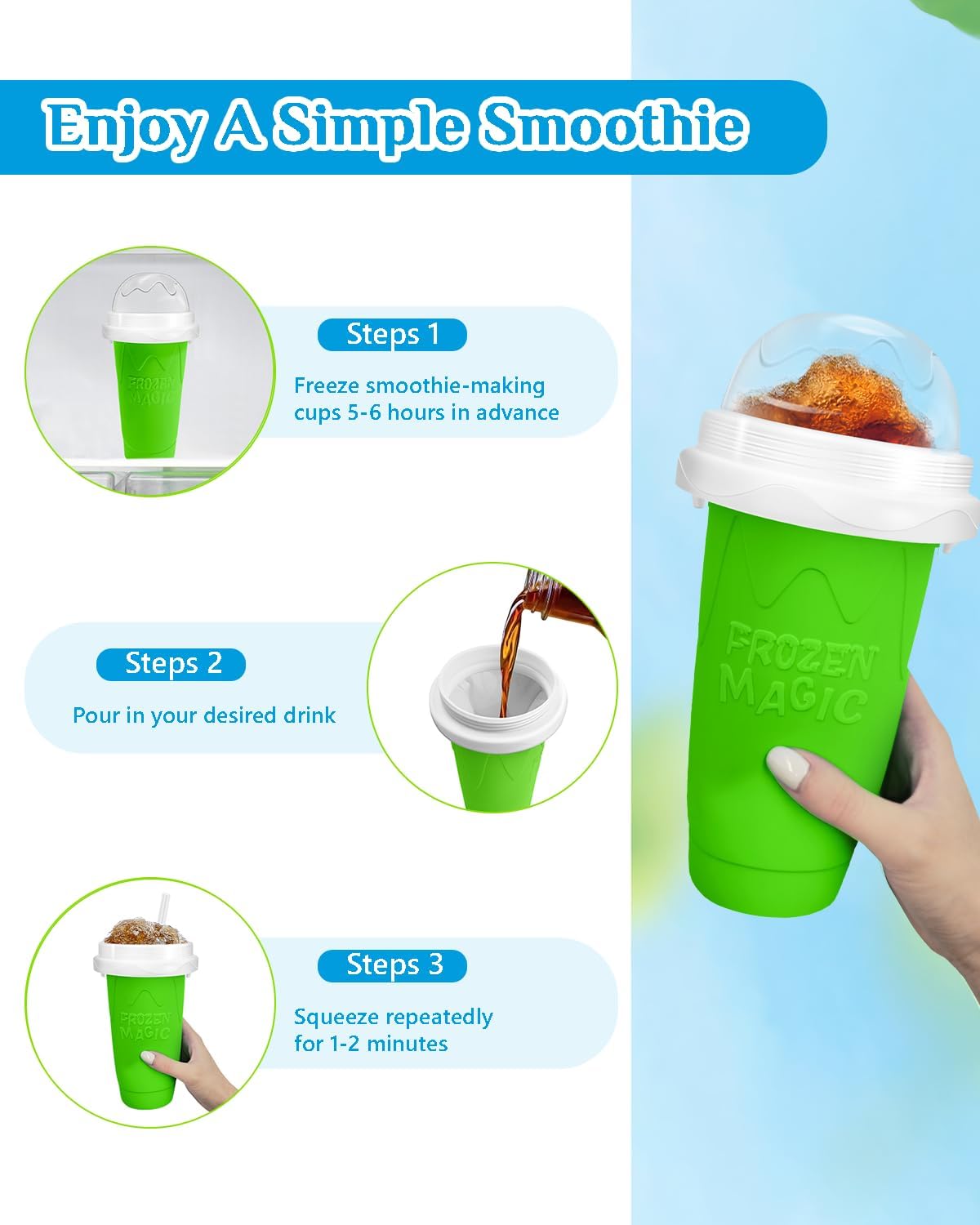 Skiennix Slushy Cup - DIY Magic Slushy Maker for Juices & Ice Cream | Portable Double Layer with Lid & Straw (Green)