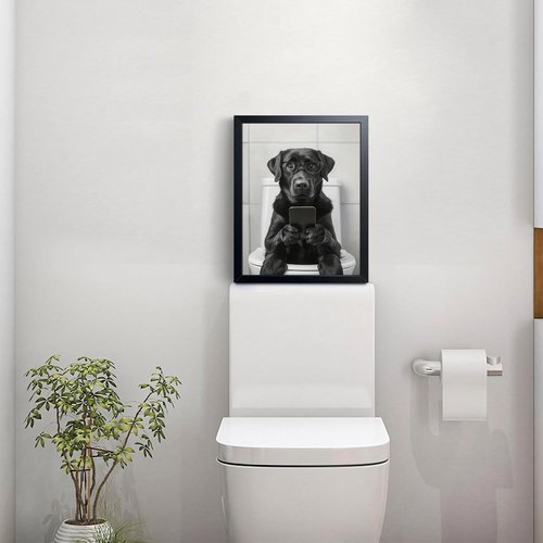 Funny Labrador Dog Canvas Print - Cute Bathroom Wall Art | Modern Farmhouse Decor 12x16 Inch