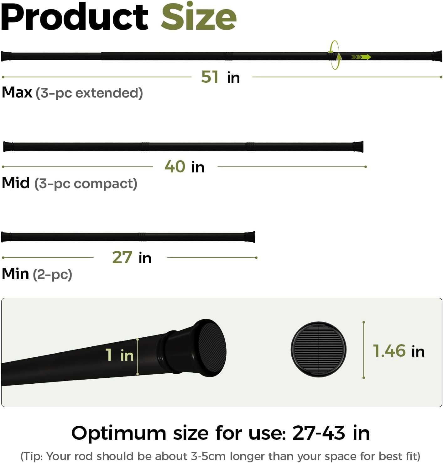 Bamworld Adjustable Indoor Plant Hanger - No-Drill Spring Tension Rods 27''-51'' | Black Expandable Holder