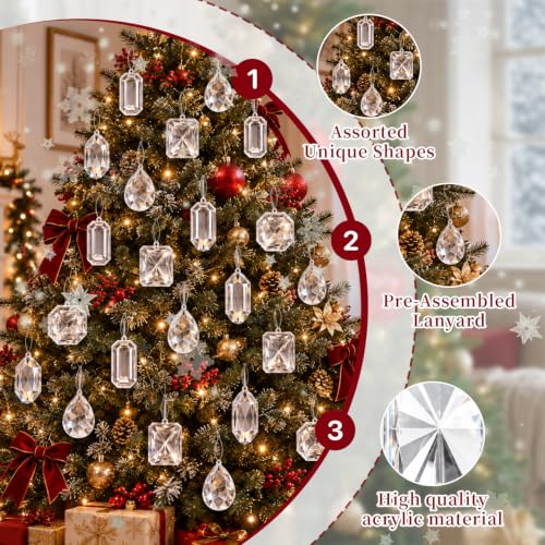 Clear Crystal Jewel Ornaments for Christmas Tree - 6 Pack, 3.94-5.27"