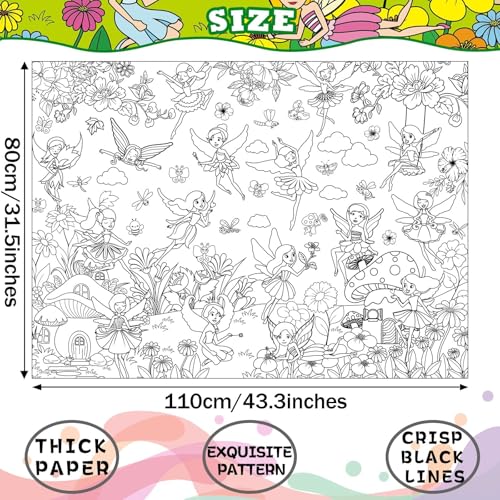Giant Fairy Garden Coloring Poster - Large 31.5" x 43" Floral Tablecloth