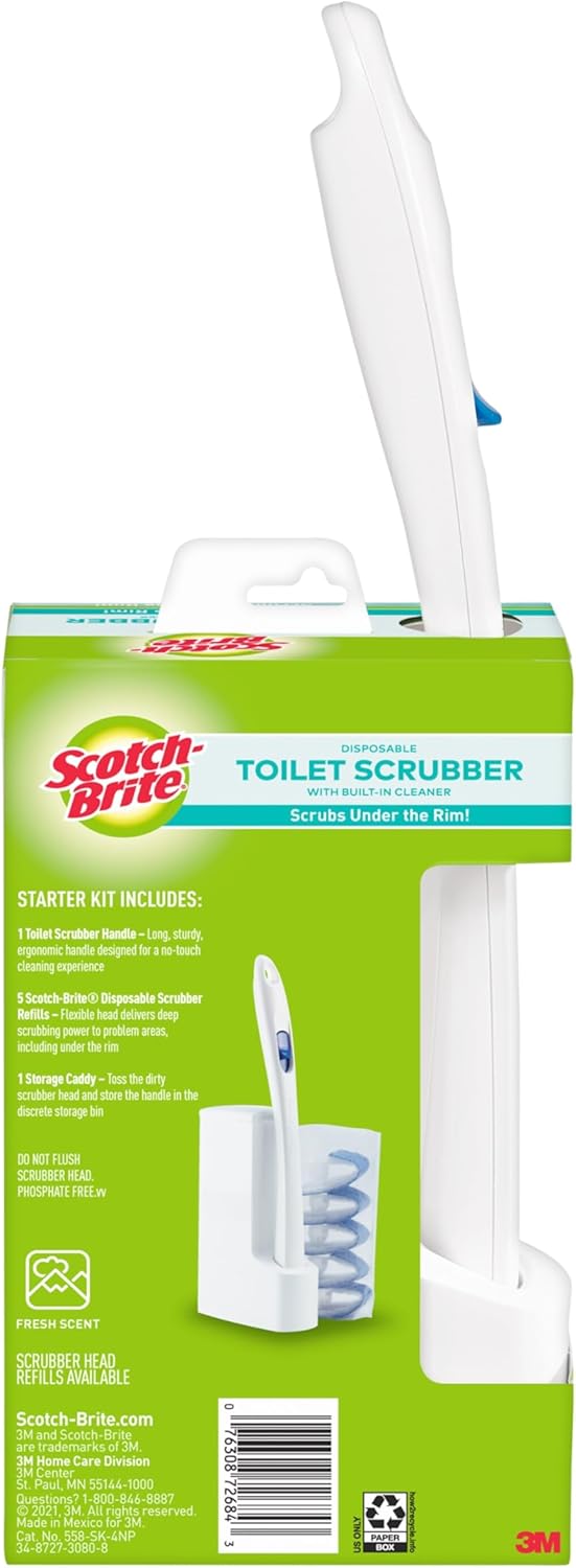 Scotch-Brite Toilet Scrubber Starter Kit - Disposable Refills with Bleach Alternative | Includes Handle & Caddy